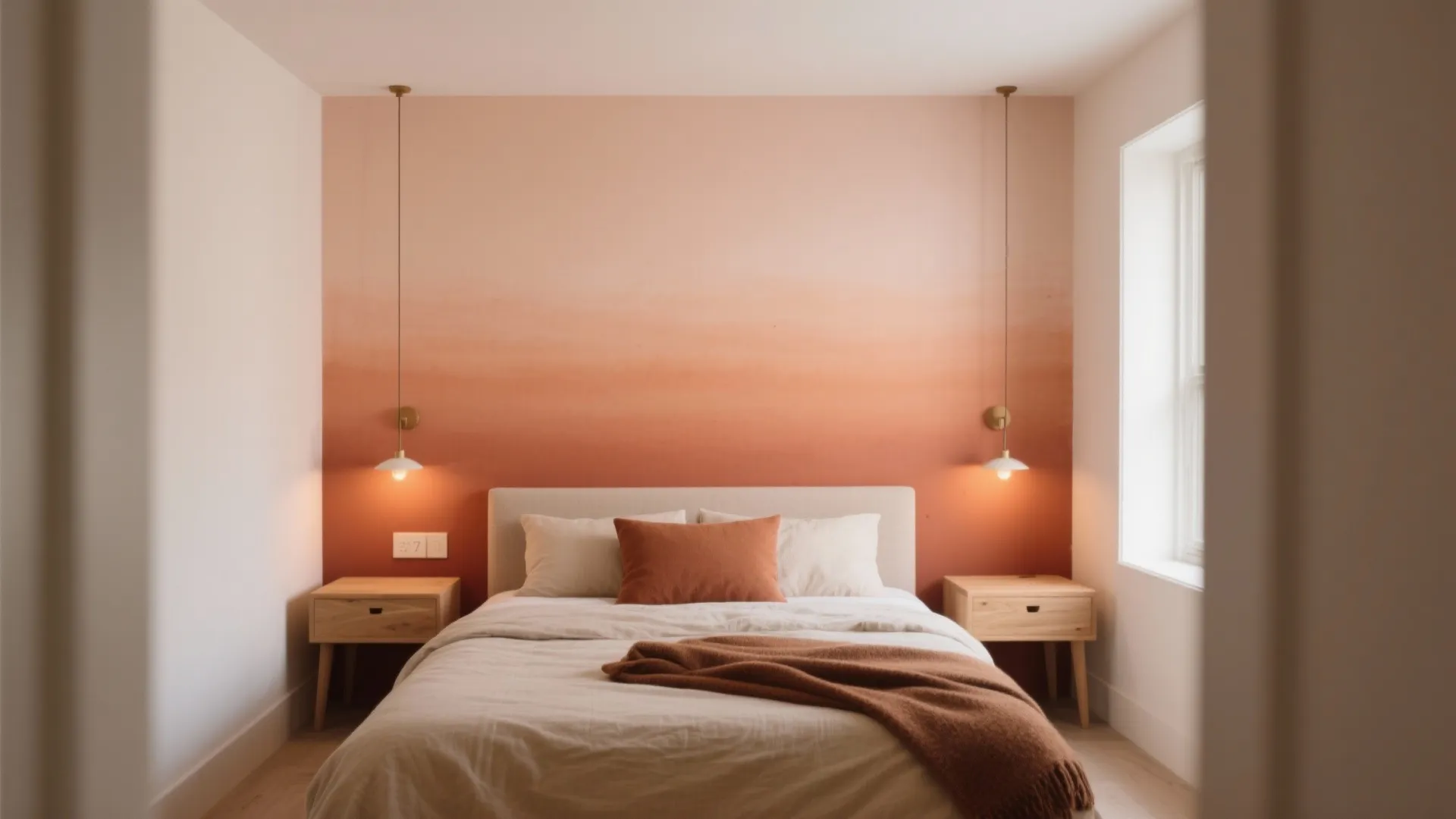 Sunset Gradient Bedroom: Ombre Wall + Textiles