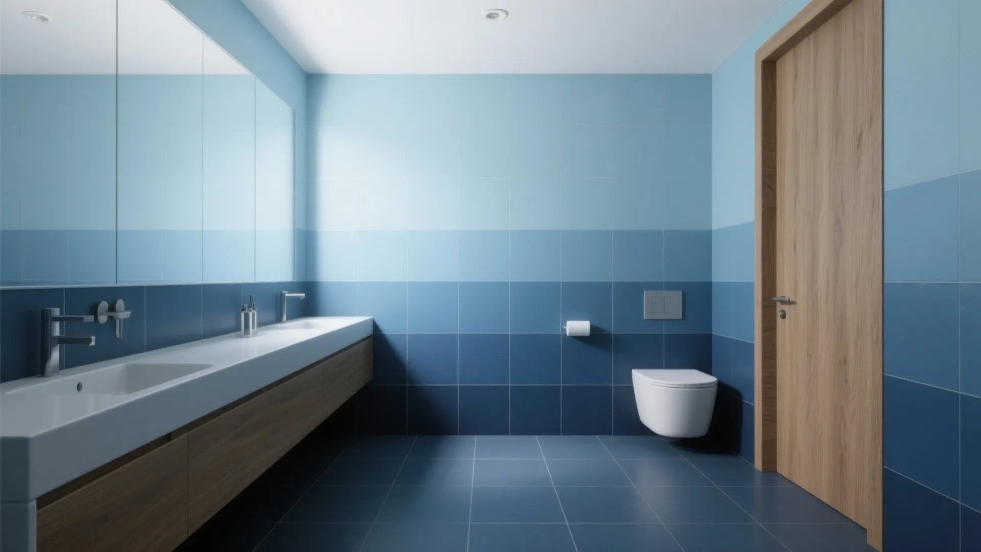 4) Tonal layering: ombré blues from floor to ceiling