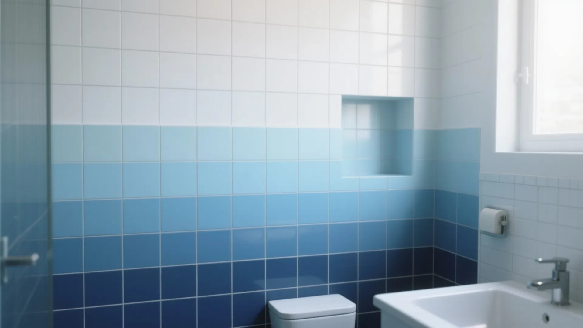 Ombre Gradient Blue Tiles up the Wall