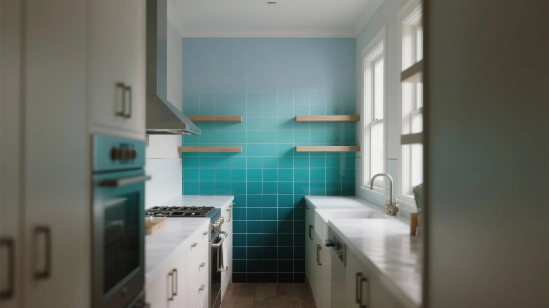 4. Ombre Blue Tiles for Visual Width