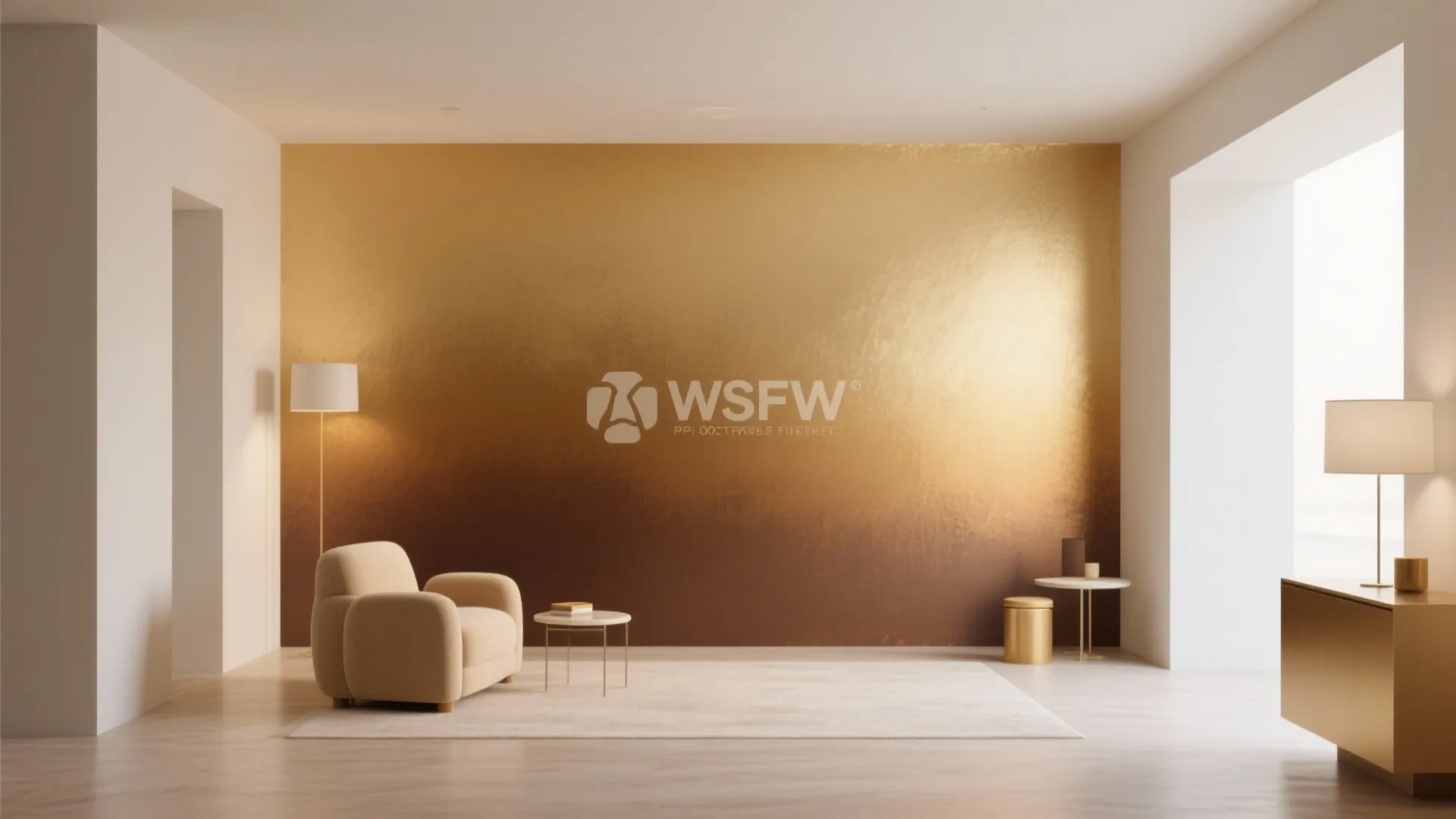 Room with an ombré gold wall transitioning from deep bronze at the base to pale champagne near the ceiling.