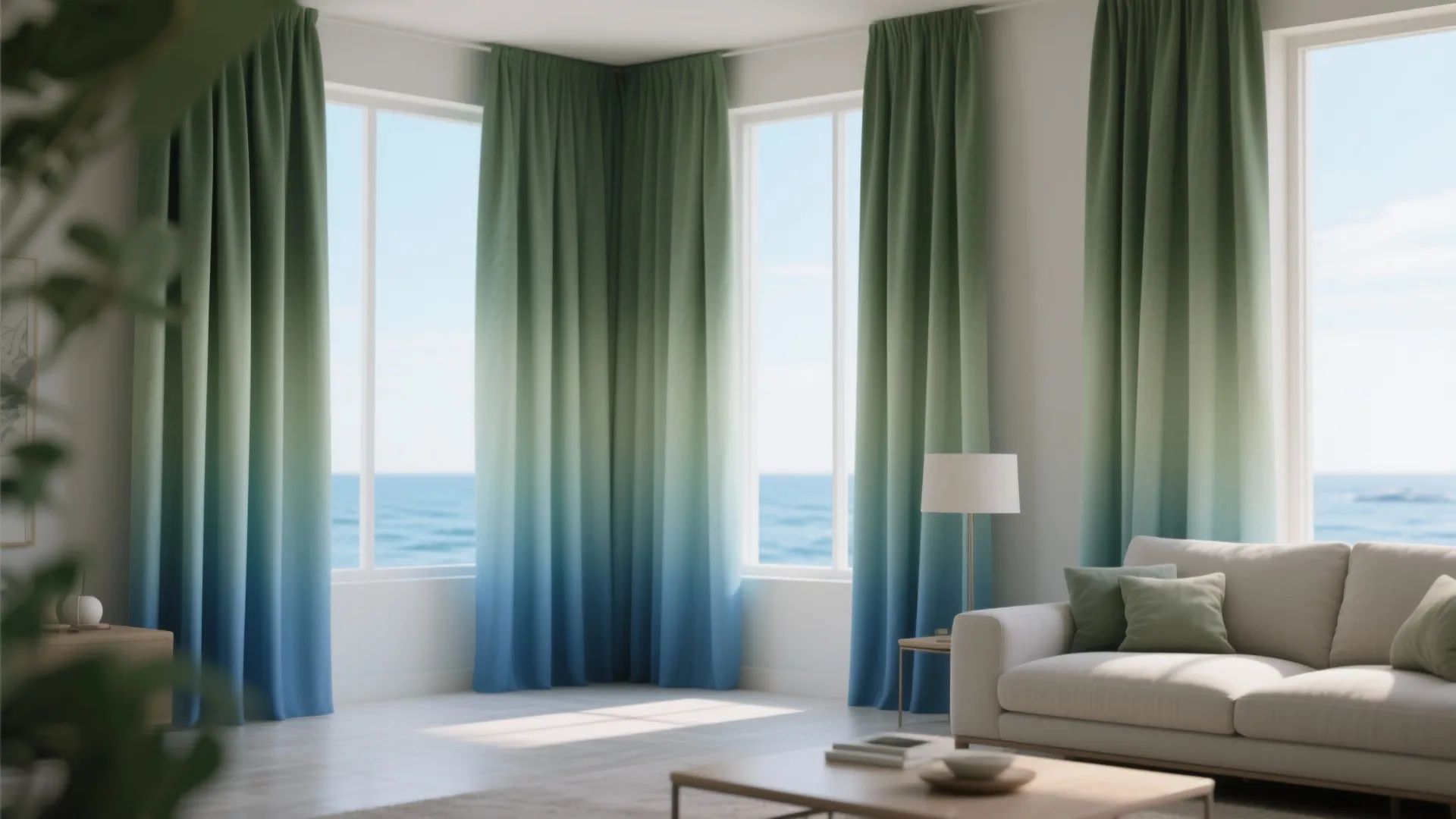 3. Ombre Green-to-Blue Curtains to Soften Corners