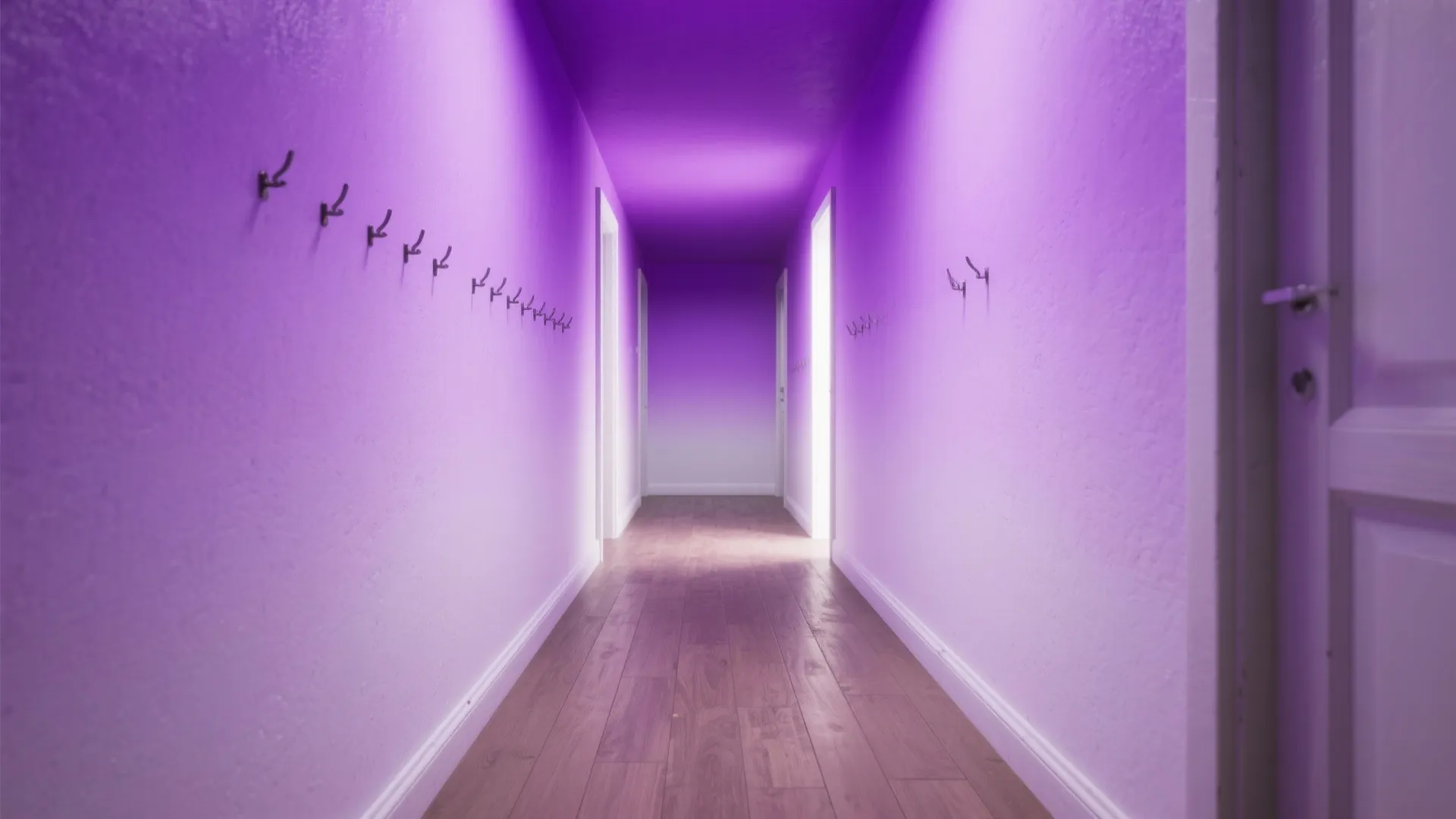 3. Ombre Purple Hallway to Stretch the Space
