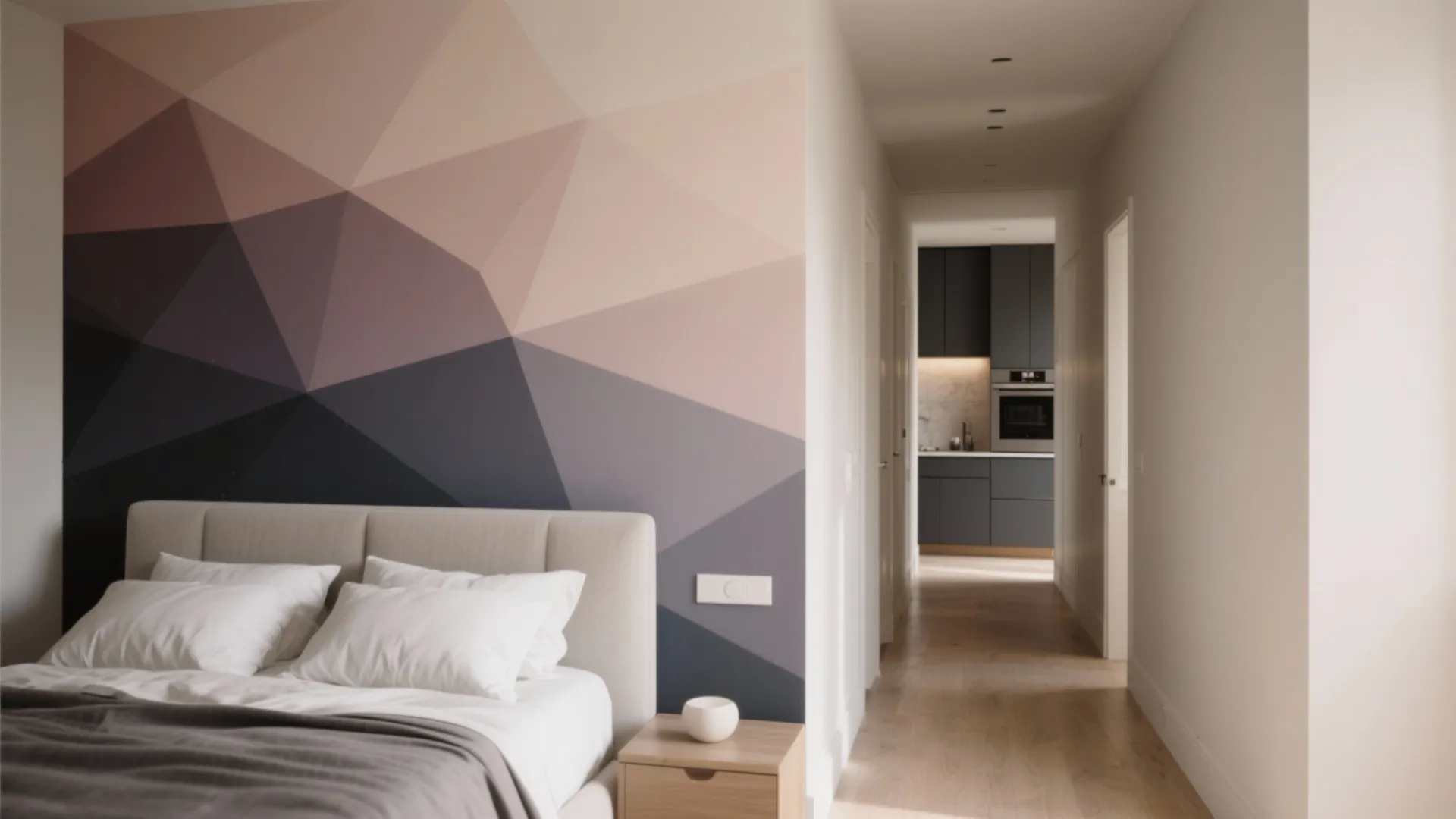 3. Ombre Geometric Mural for Depth