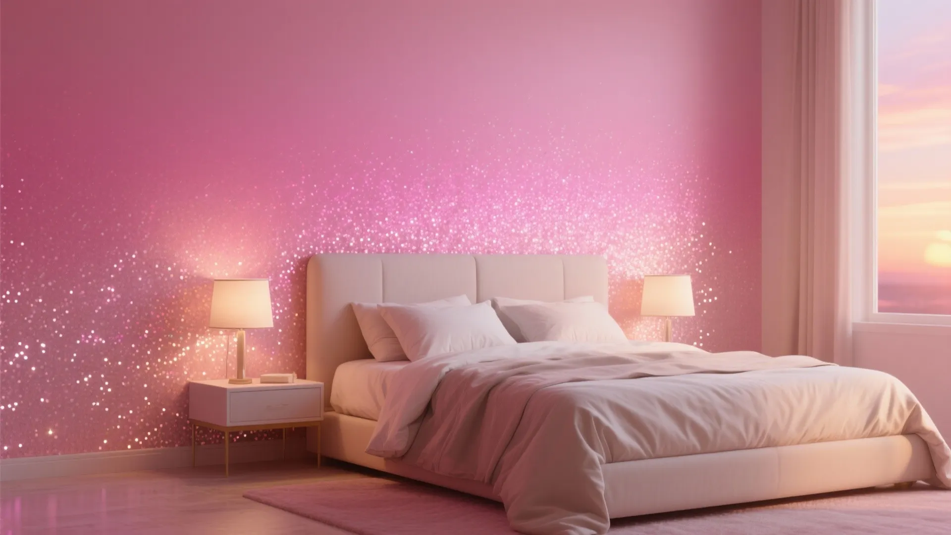 2. Ombre Pink Sparkle Behind the Bed