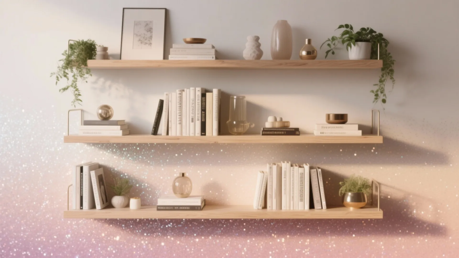 2. Ombre Sparkle Behind Shelves