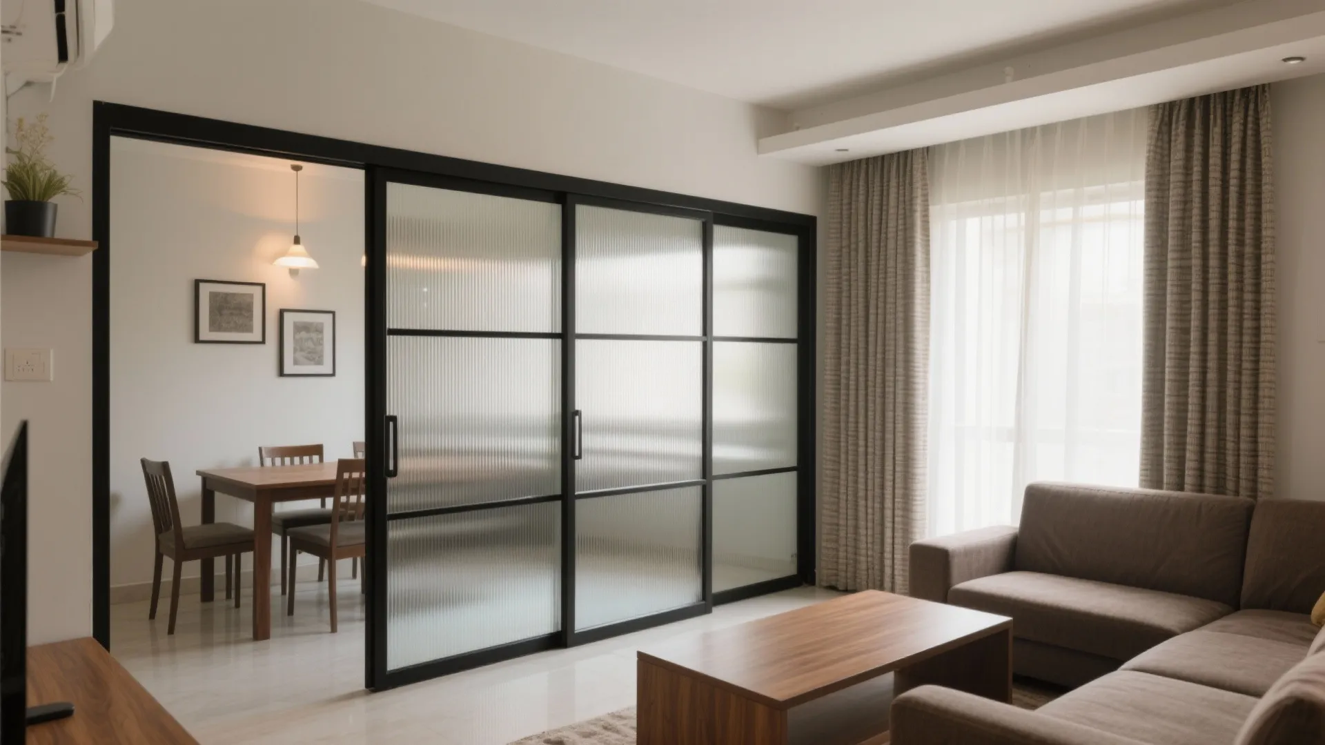 Open living-dining with flexible partitions