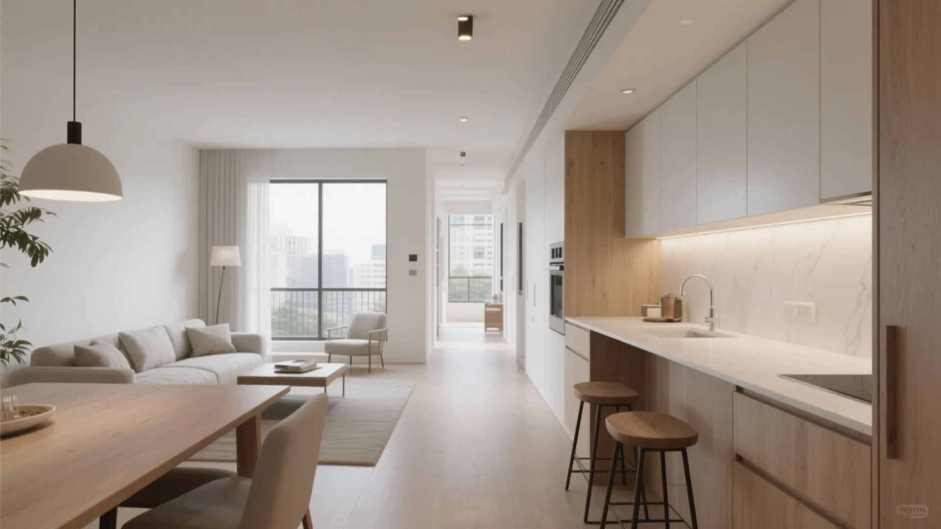 L-Shaped Flow for Living-Dining-Kitchen