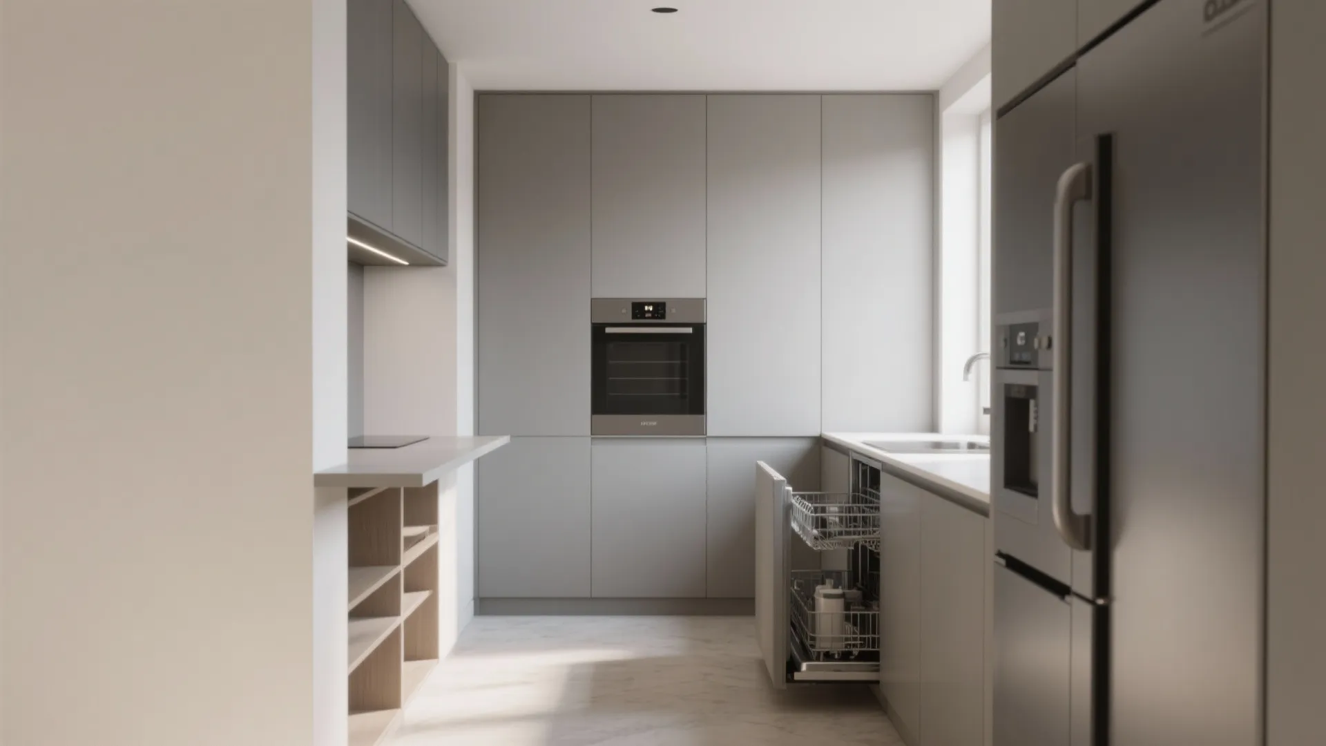 2. One-wall kitchen with integrated appliances
