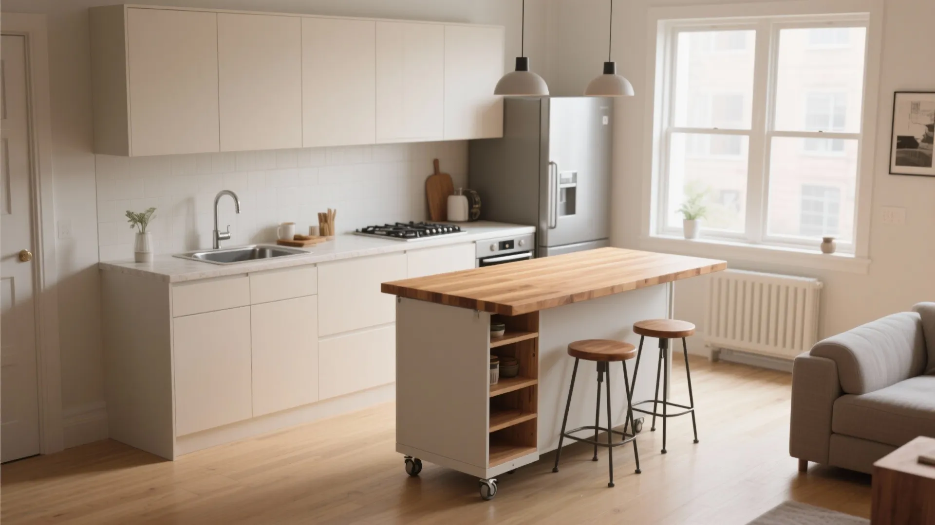 3. One-wall + movable island: flexible and adaptive