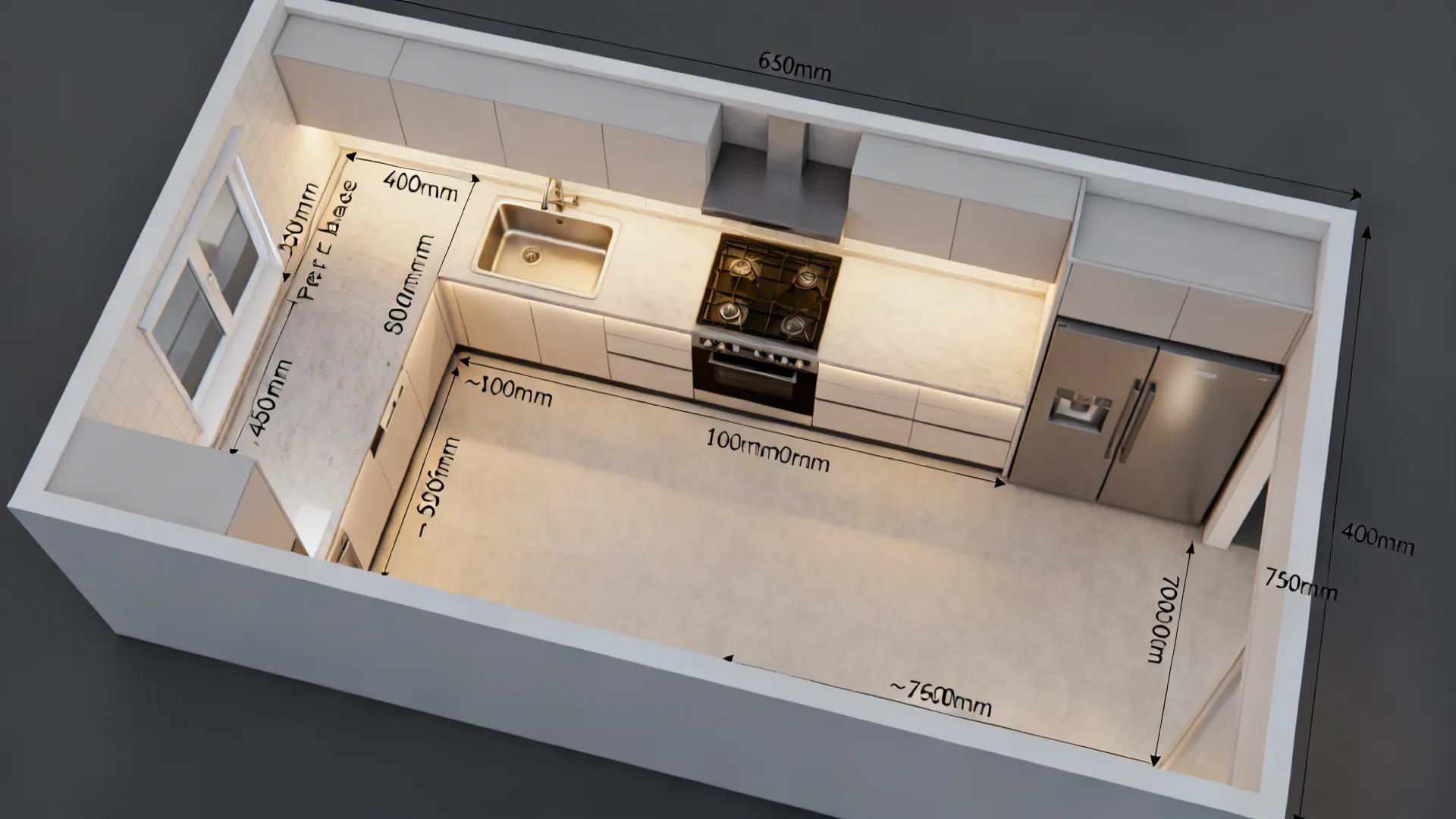 Precision One-Wall Layout (Sink–Prep–Hob)