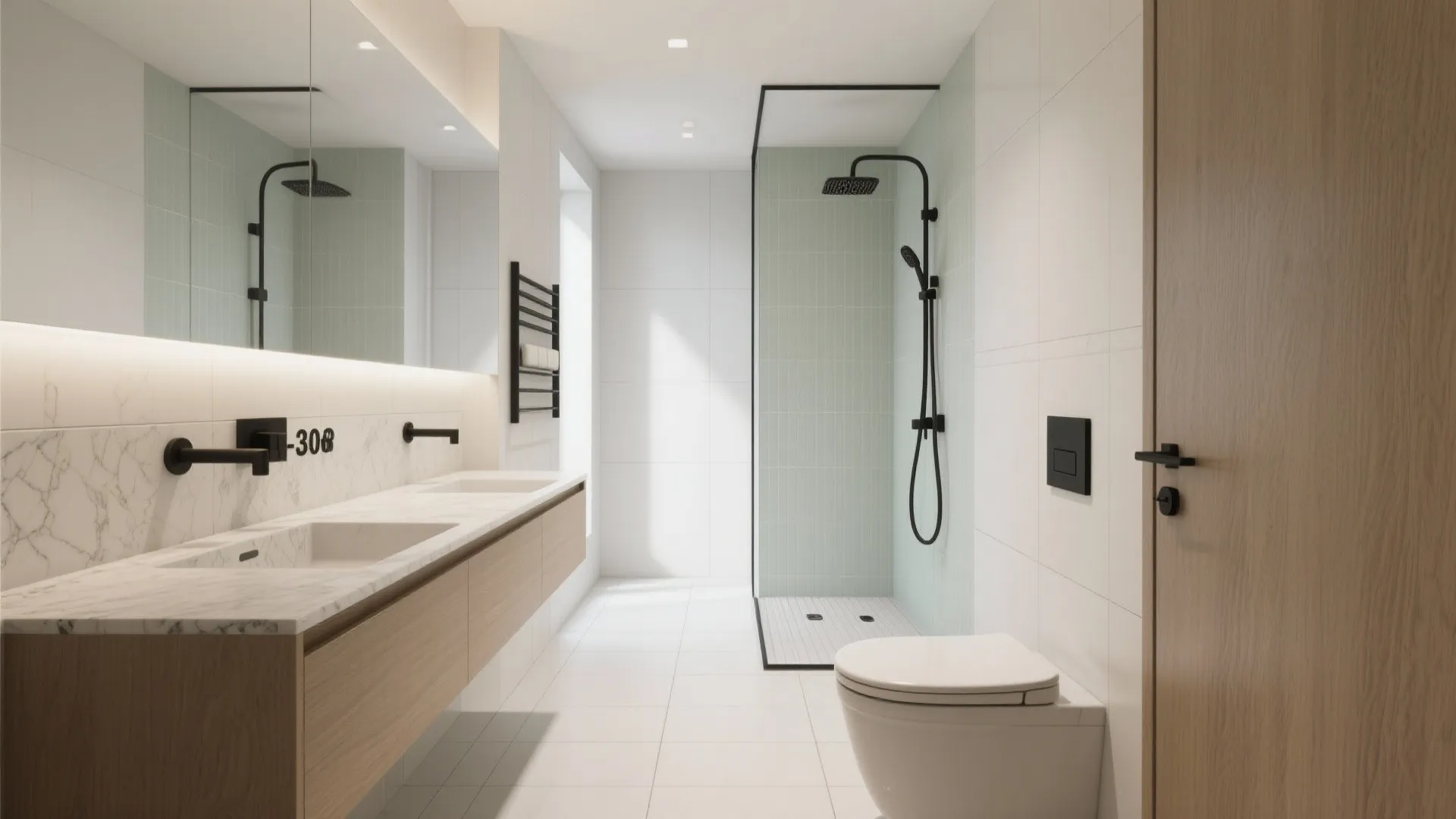 One-wall wet zone to simplify circulation