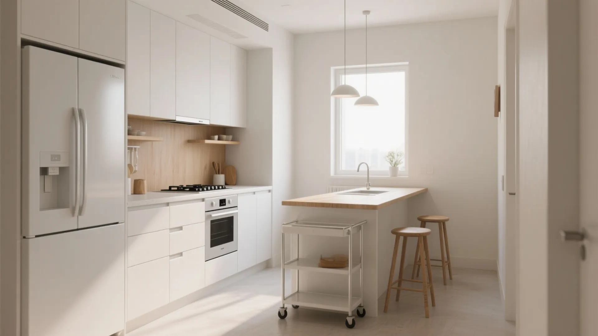 2. Kitchen on One Wall, Island on Wheels