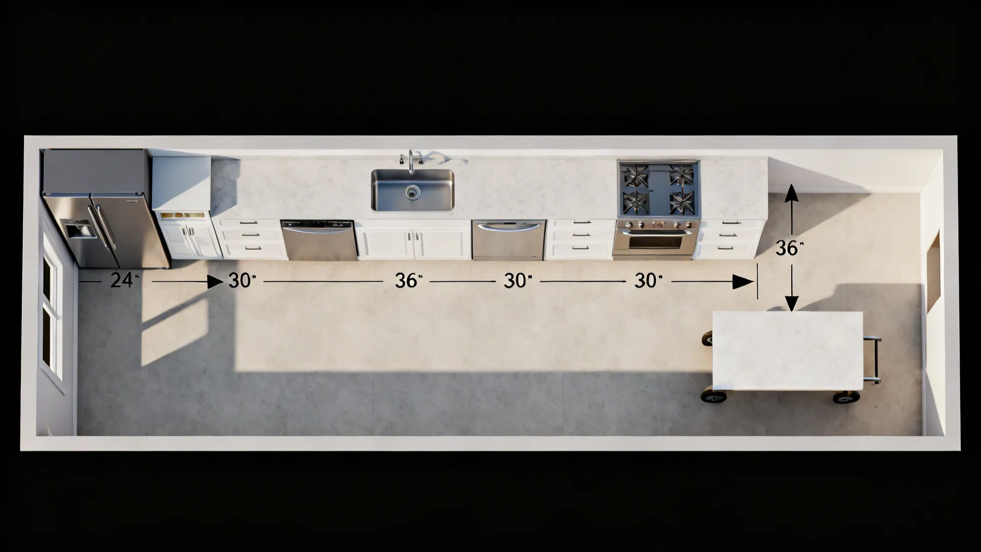 One-Wall Galley with Mobile Island