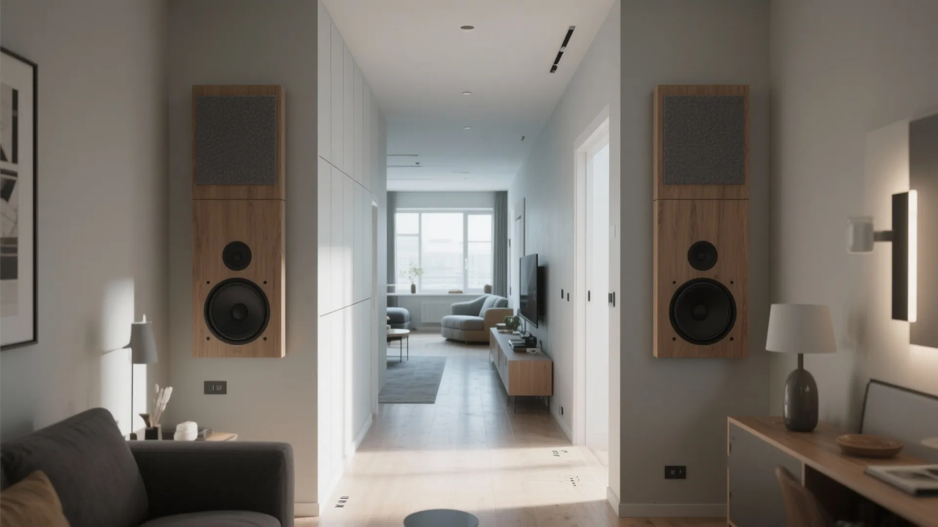 3. On‑Wall Panel Speakers for Narrow Rooms