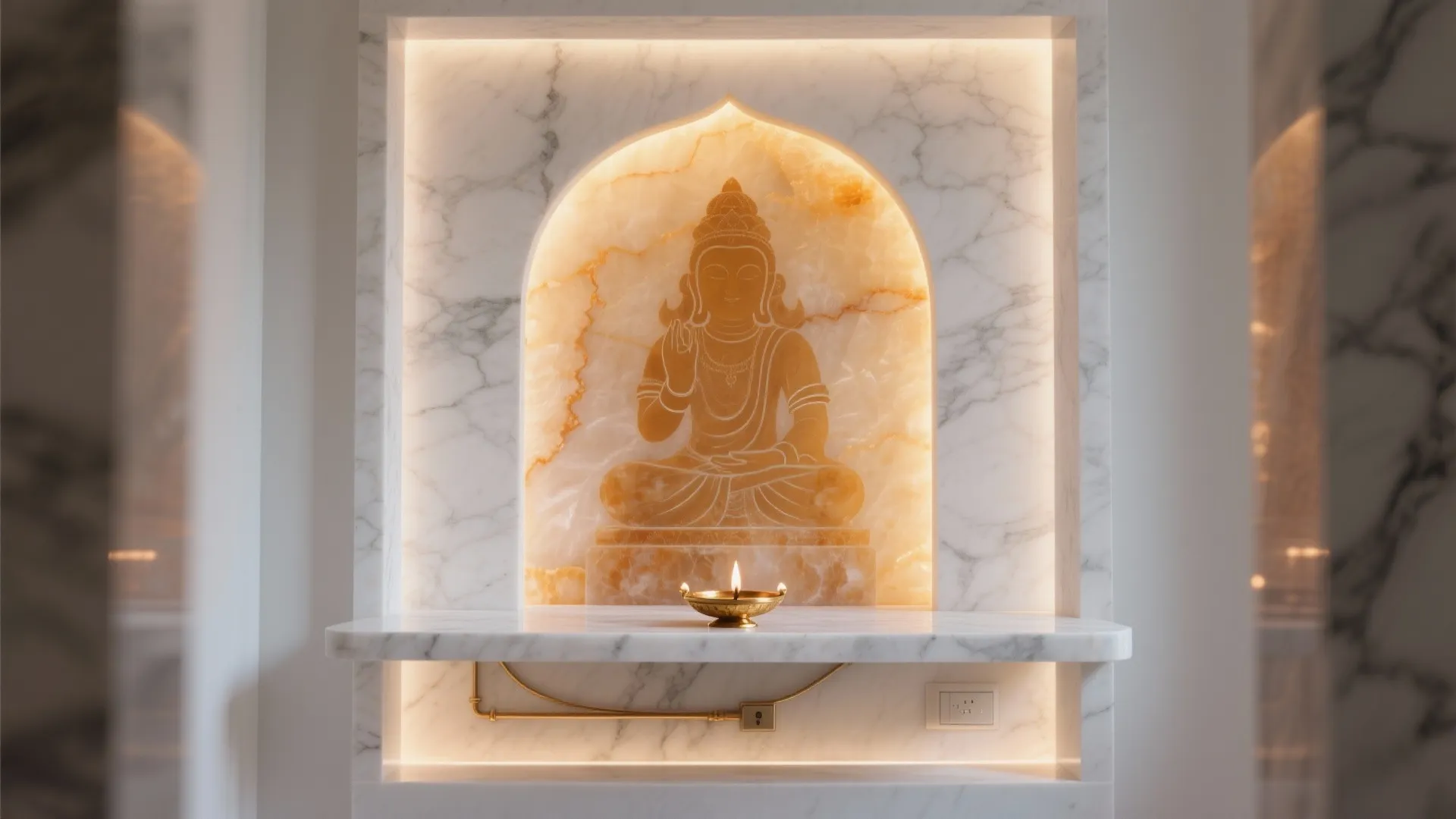 Backlit Marble-and-Onyx Mandir for a Contemporary Glow