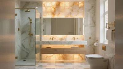 Luxurious Marble Bathroom Design with Gold Accents