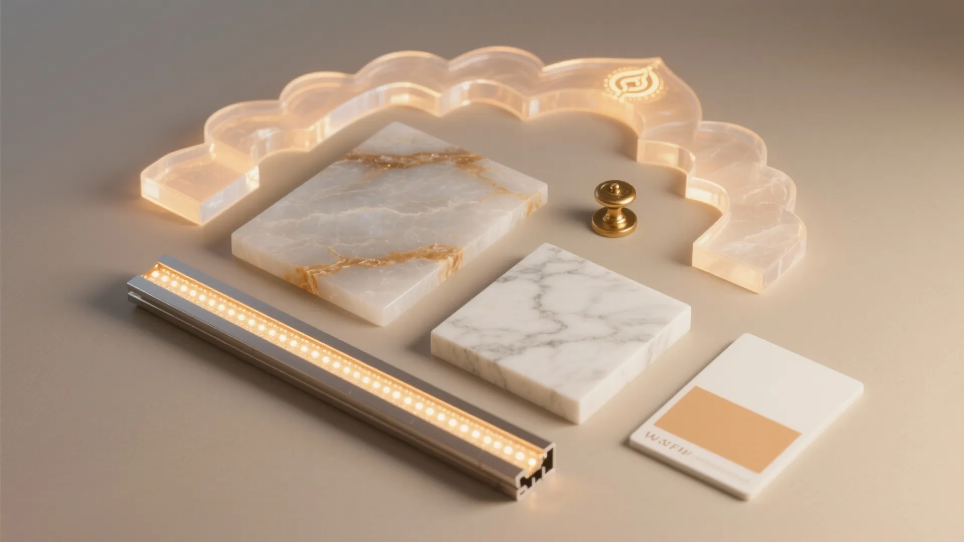 Backlit glass or onyx arch for a luminous halo