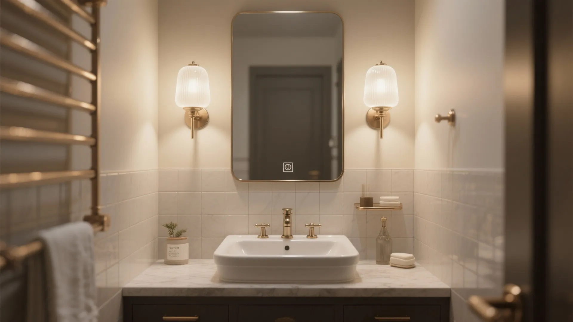 2. Opaline Glass Shades to Soften Bathroom Mirrors