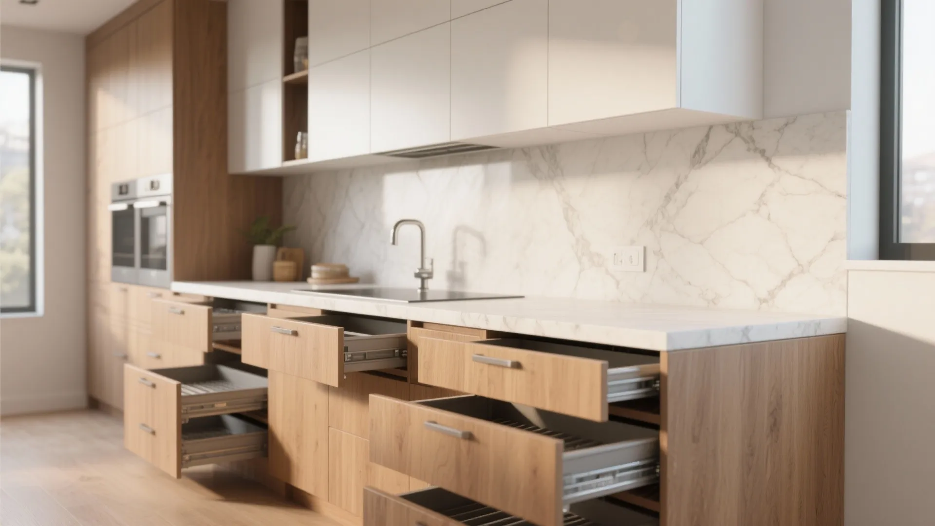 5. Open Base Cabinets and Floating Upper Units