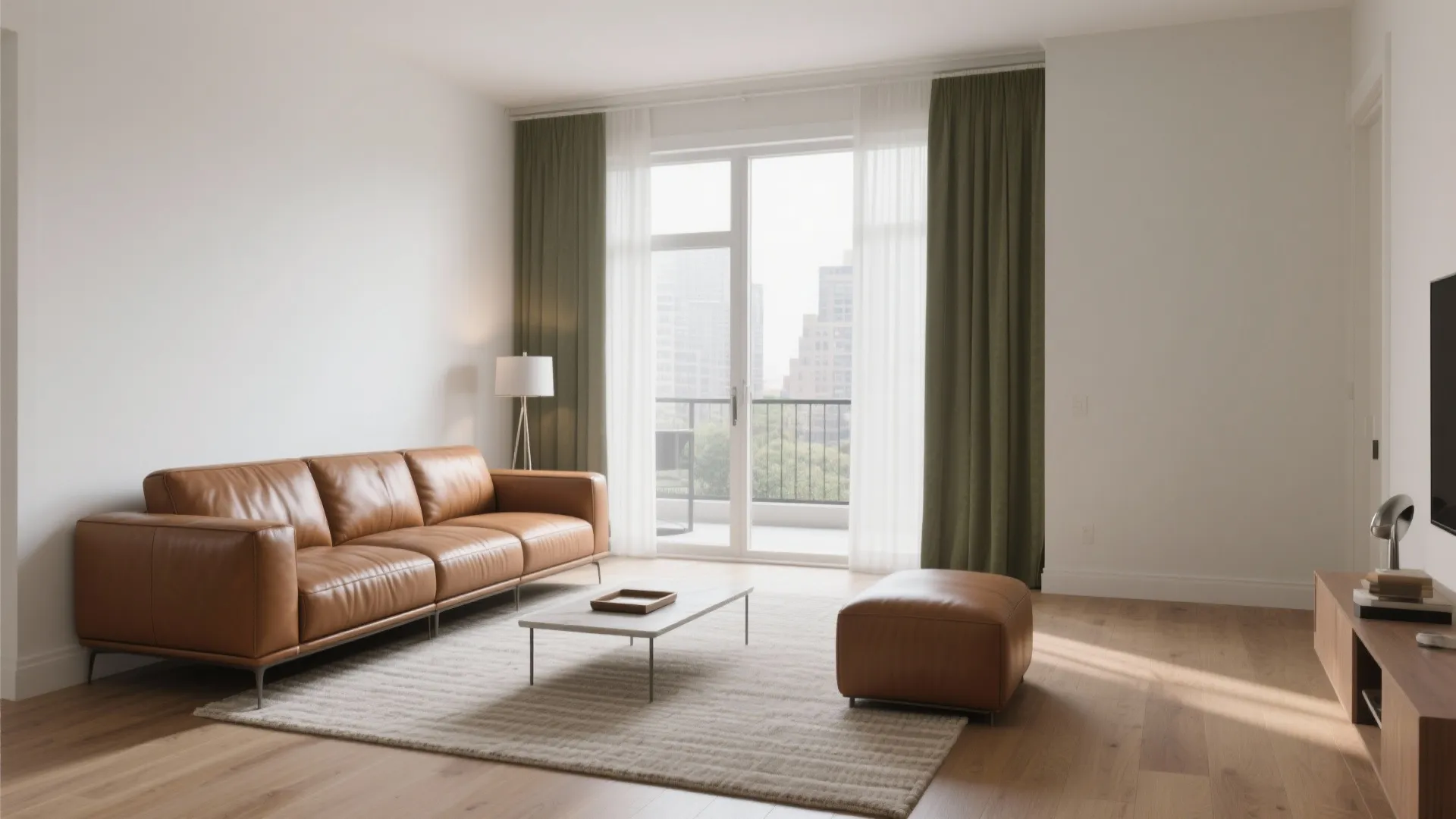 Apartment-size leather sectional with open chaise