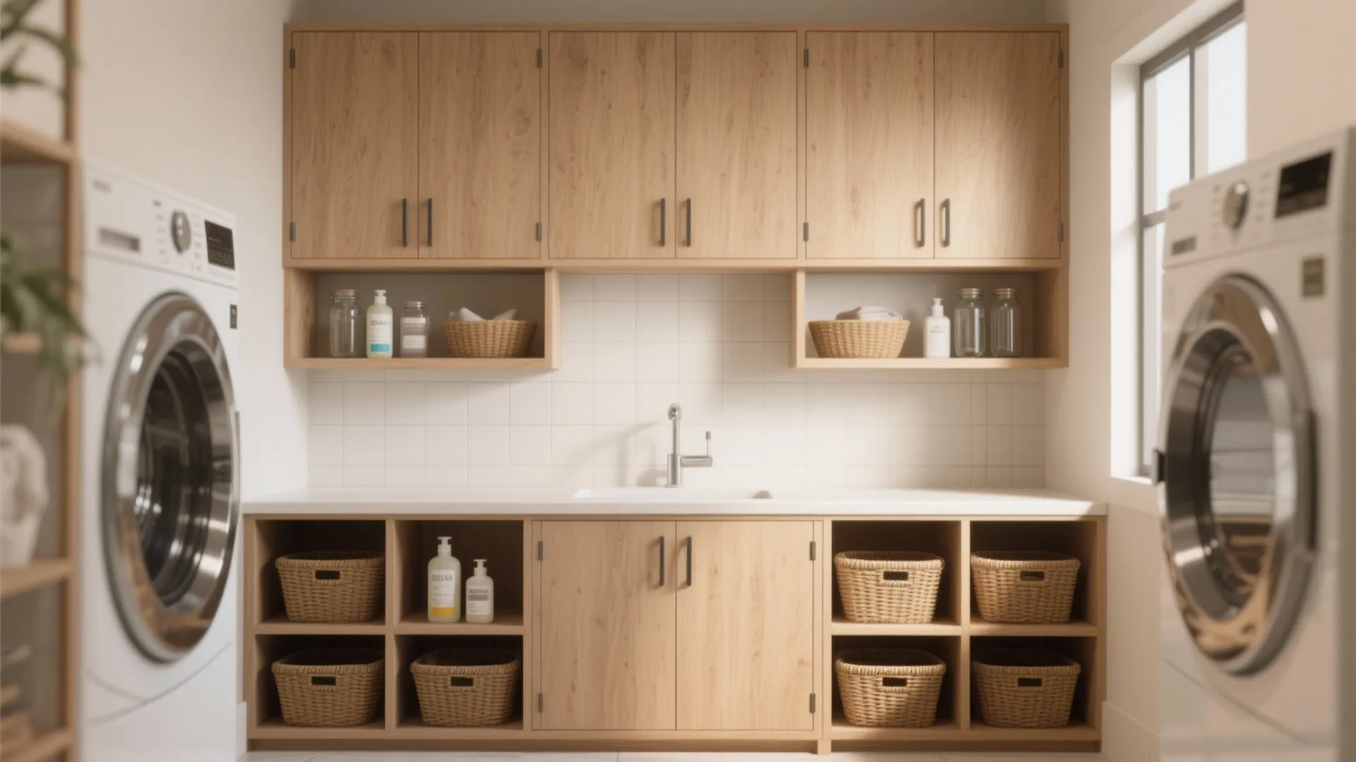 Mix open shelving with closed cabinets
