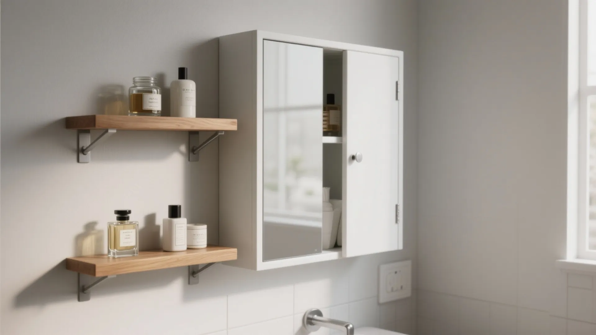 Open-and-Closed Combo: Floating Shelves With a Door Cabinet