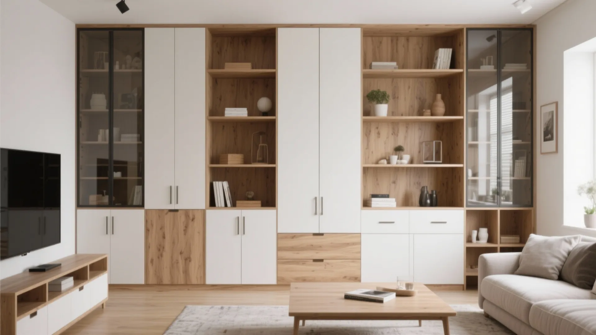 5. Open Shelving Combined with Closed Storage