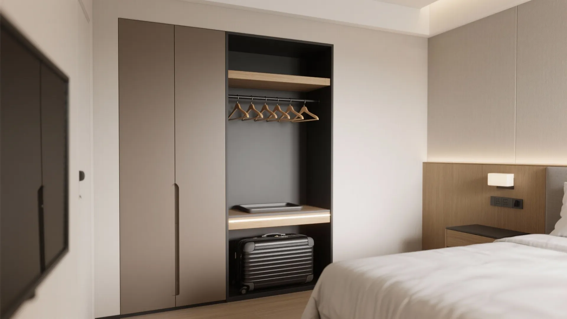 Minimalist storage wall and open closet