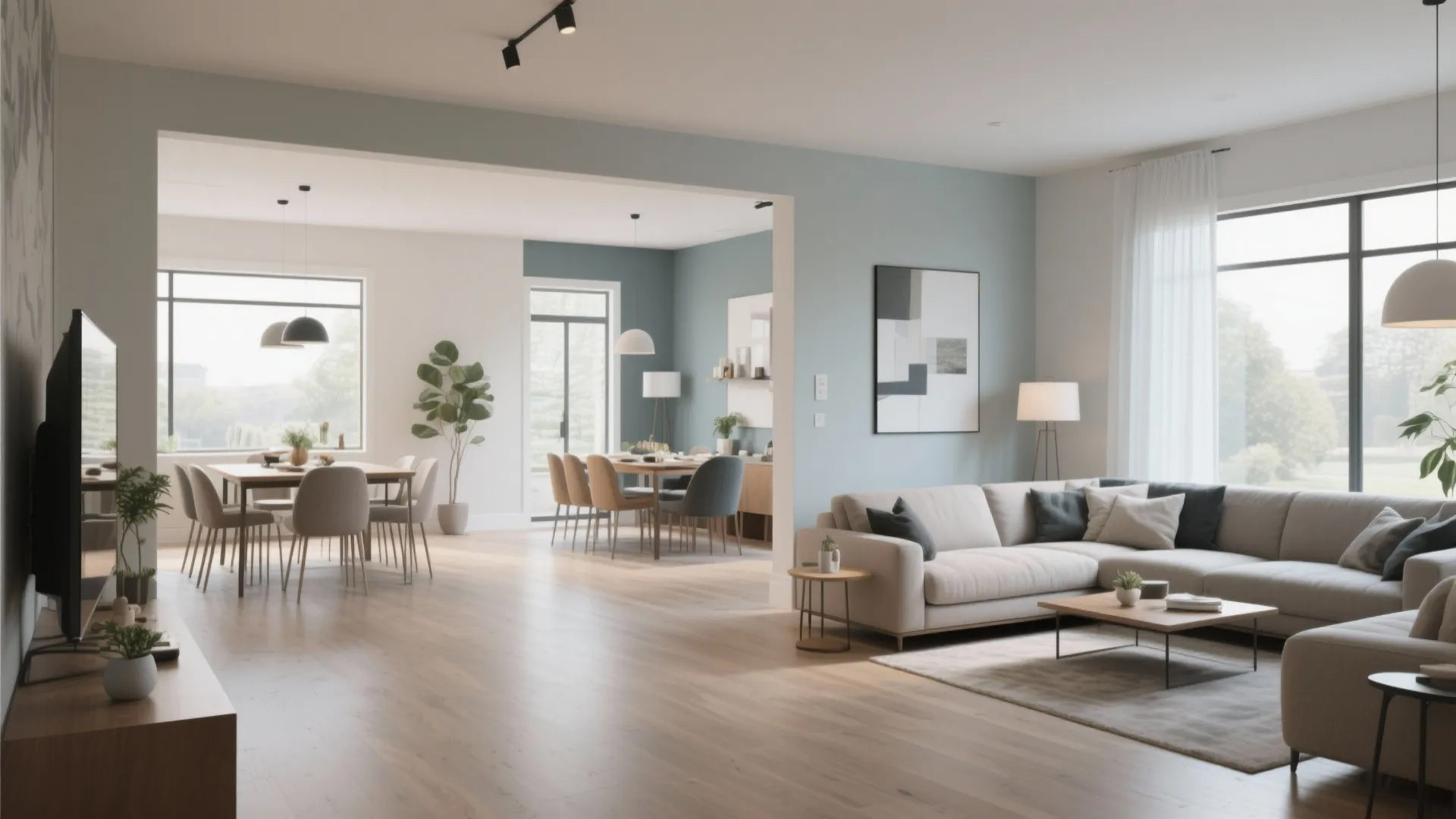 Open concept flow to dining area