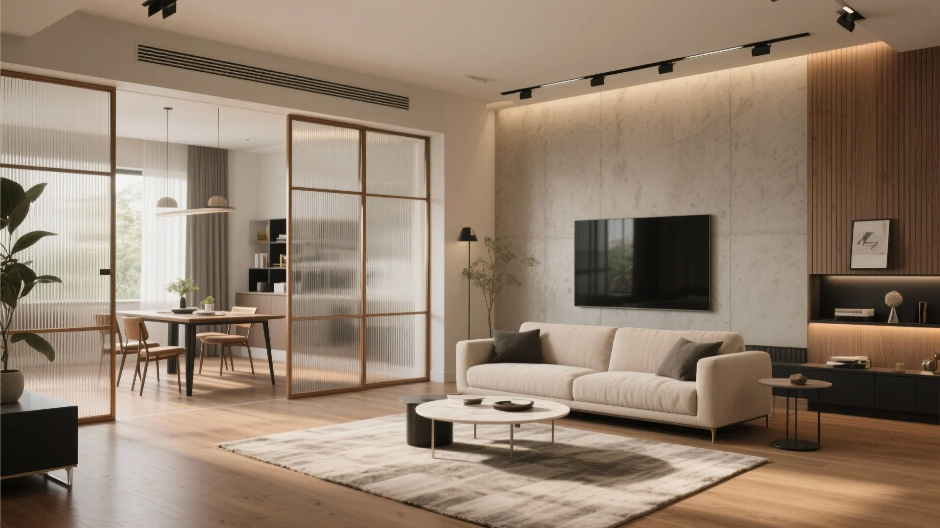 Flexible open-plan core with sliding glass partitions