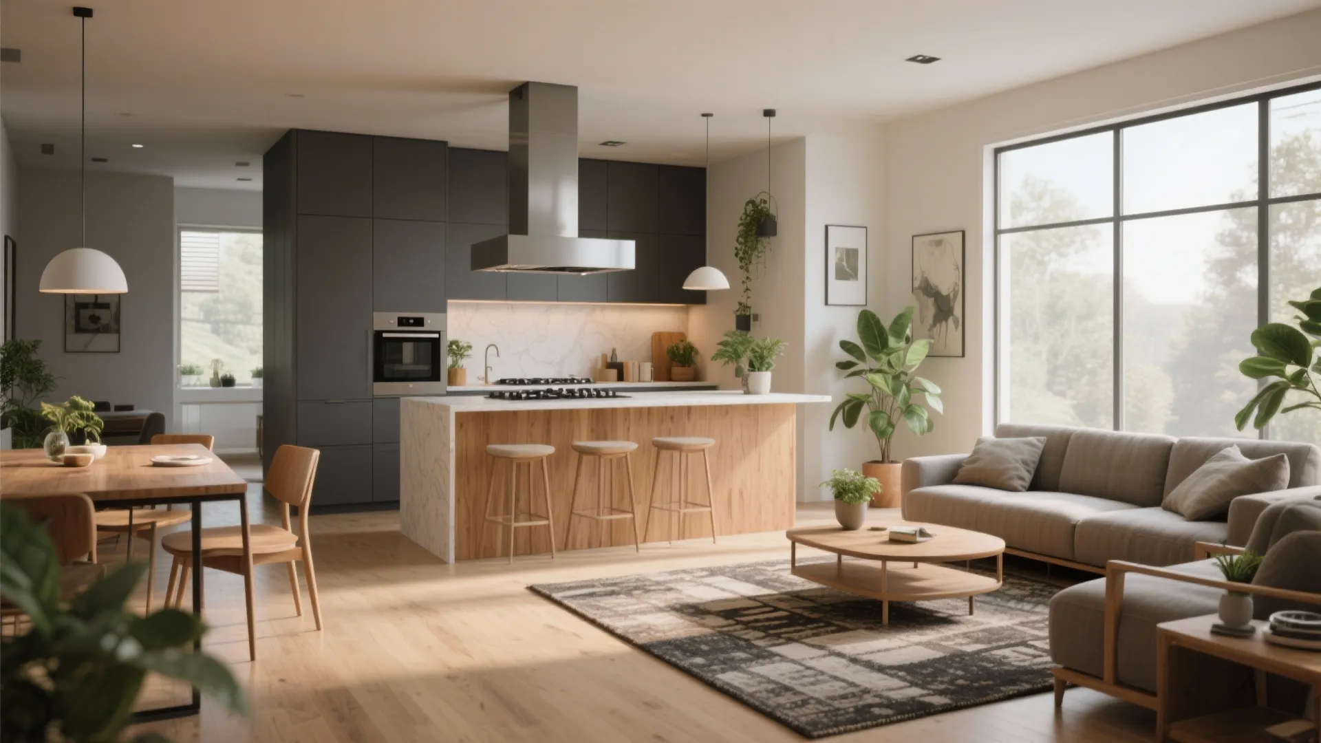 1. Open-core layout: combine living, dining and kitchen