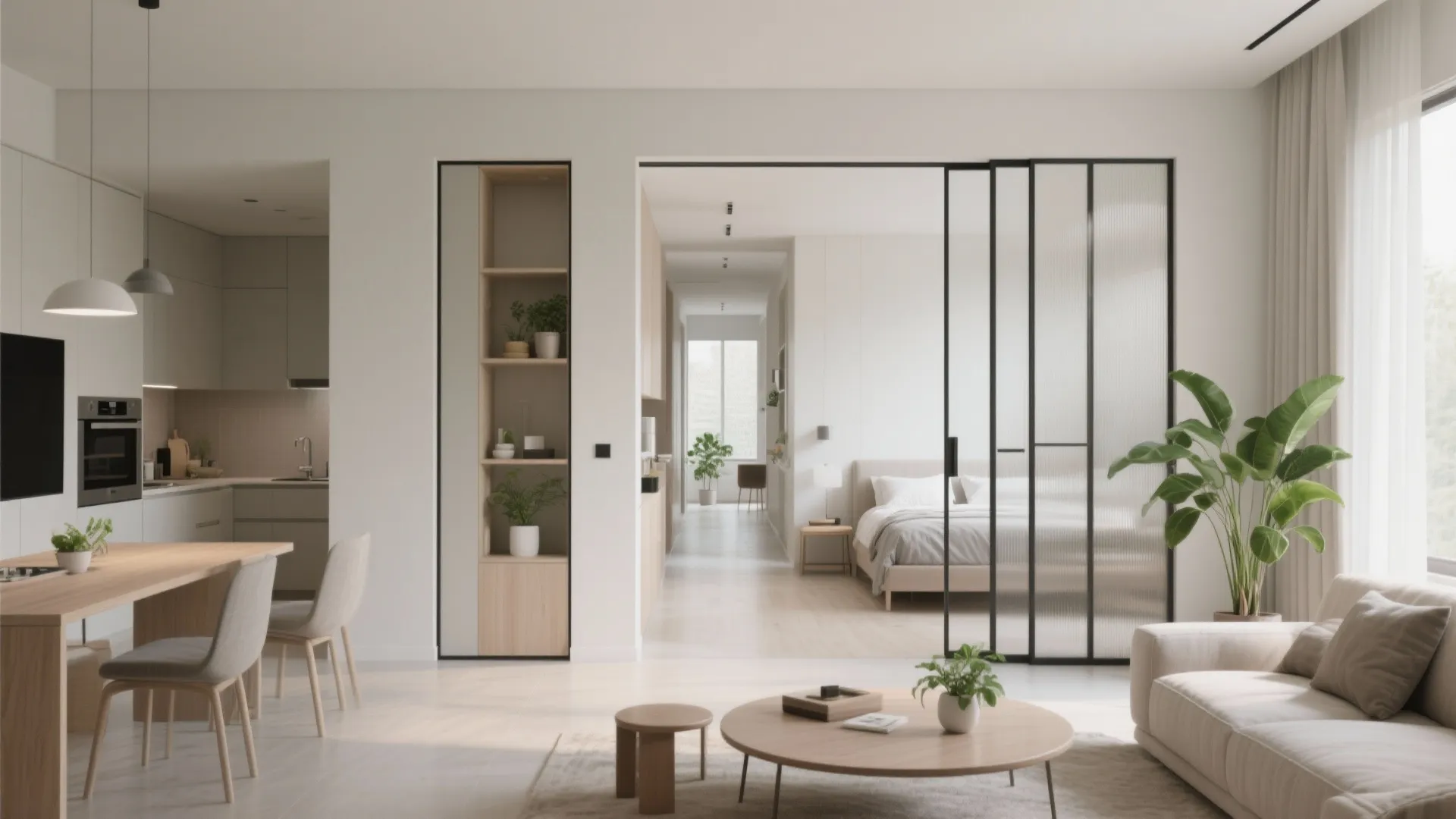 2. Open Core with Pocket Bedrooms: maximizing living area