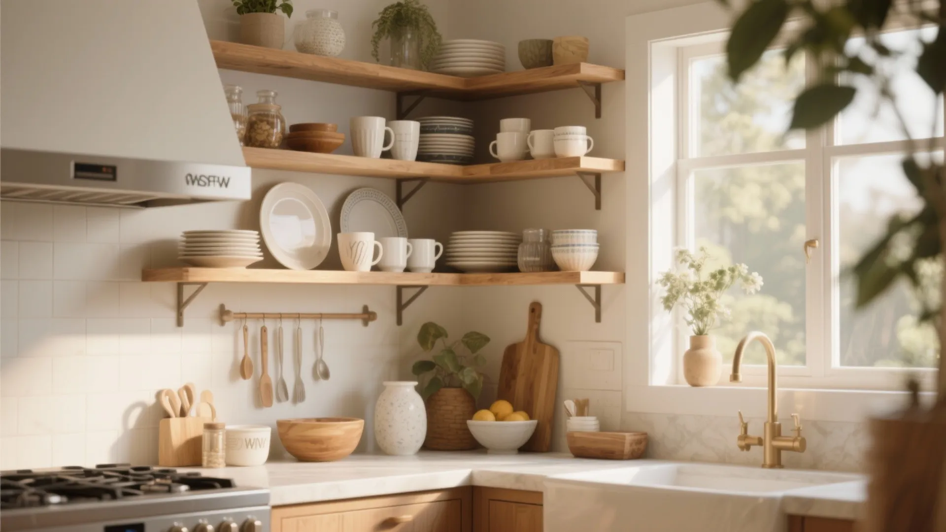 7. Open Shelving in the Corner