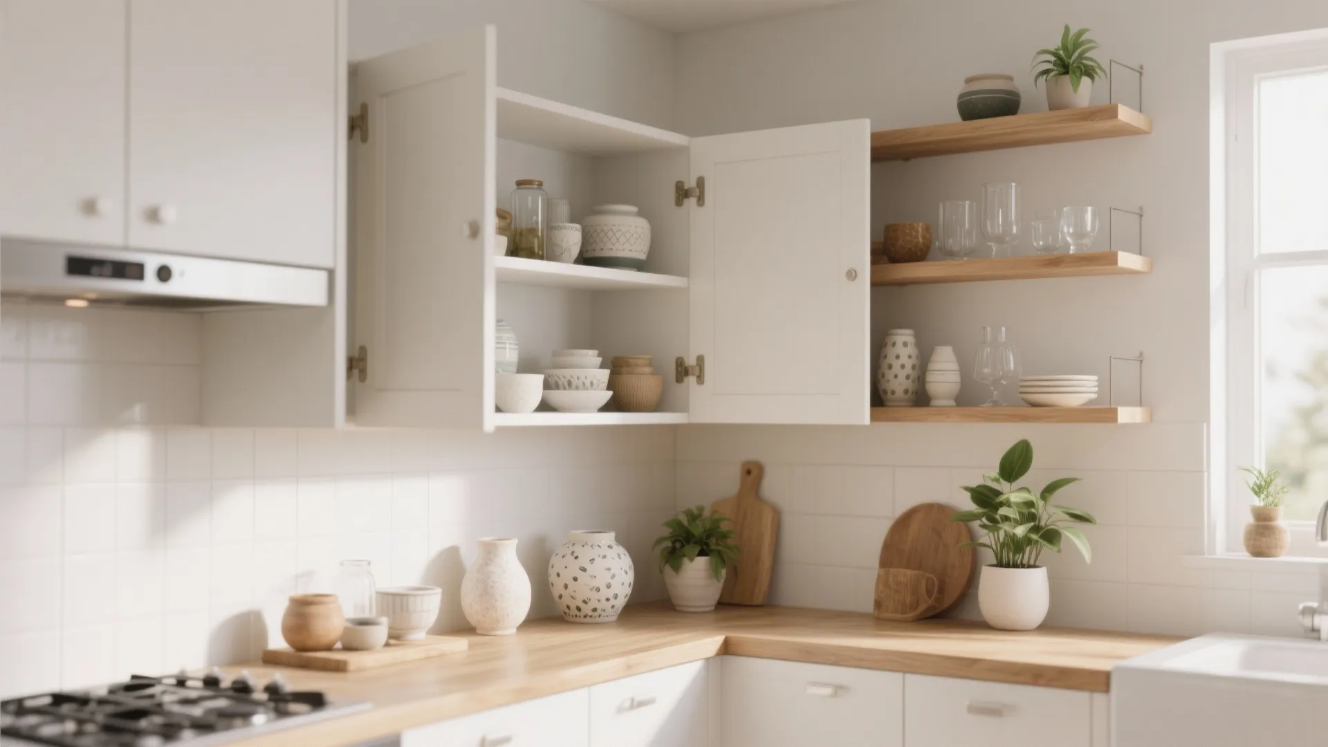 4. Open corner shelving with angled doors