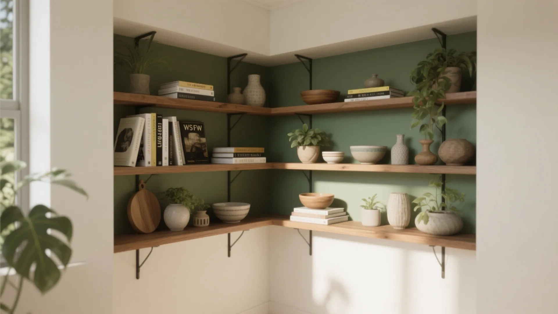 5. Open corner shelves & niche styling