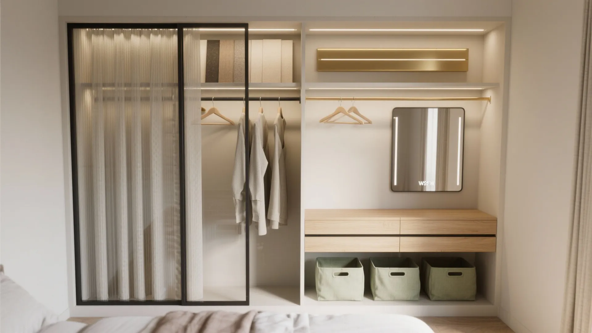 5) Open Wardrobe: Curtain Fronts, Glass, and Light Tricks