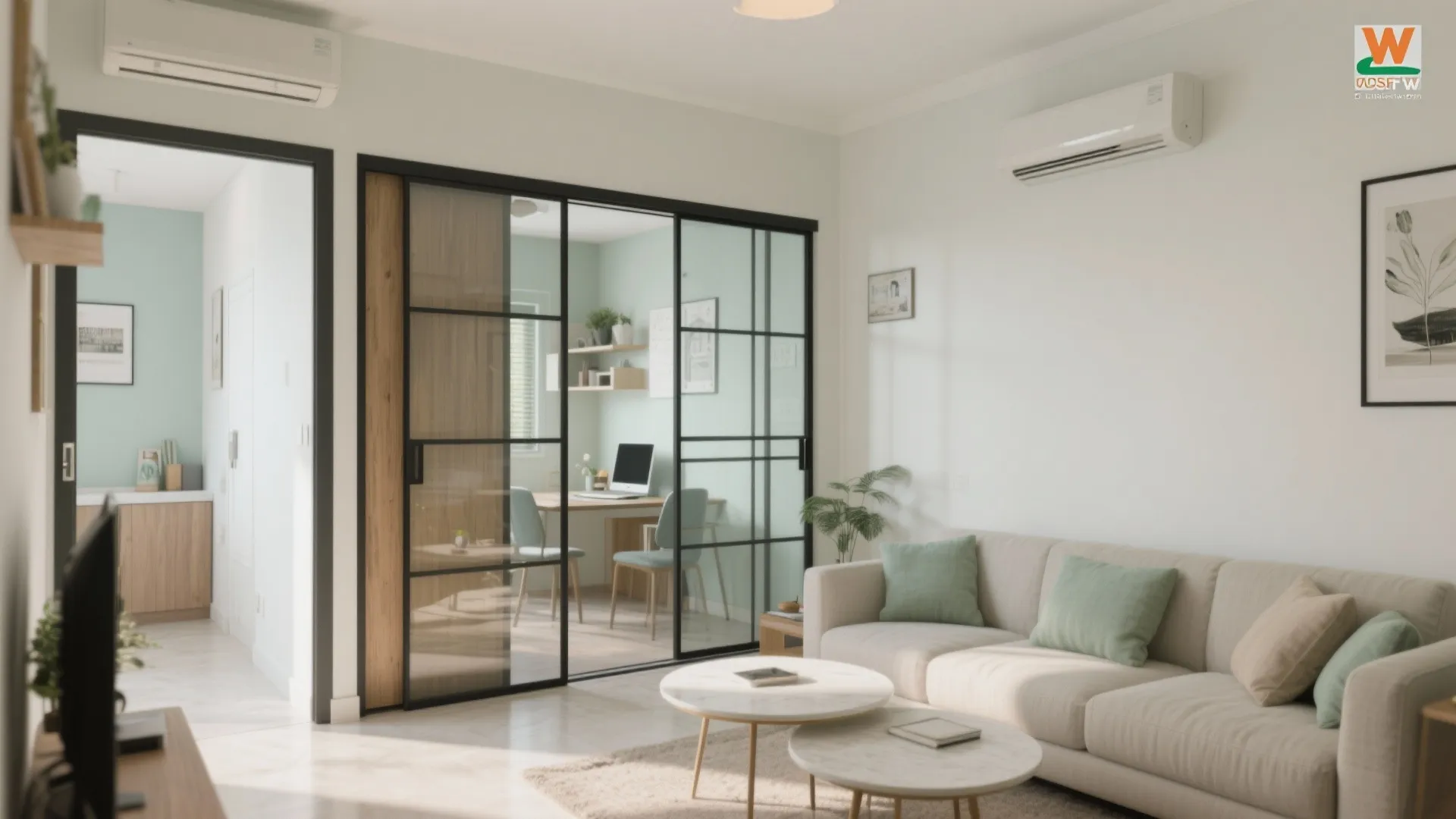 Open-plan flow with smart sliding partitions