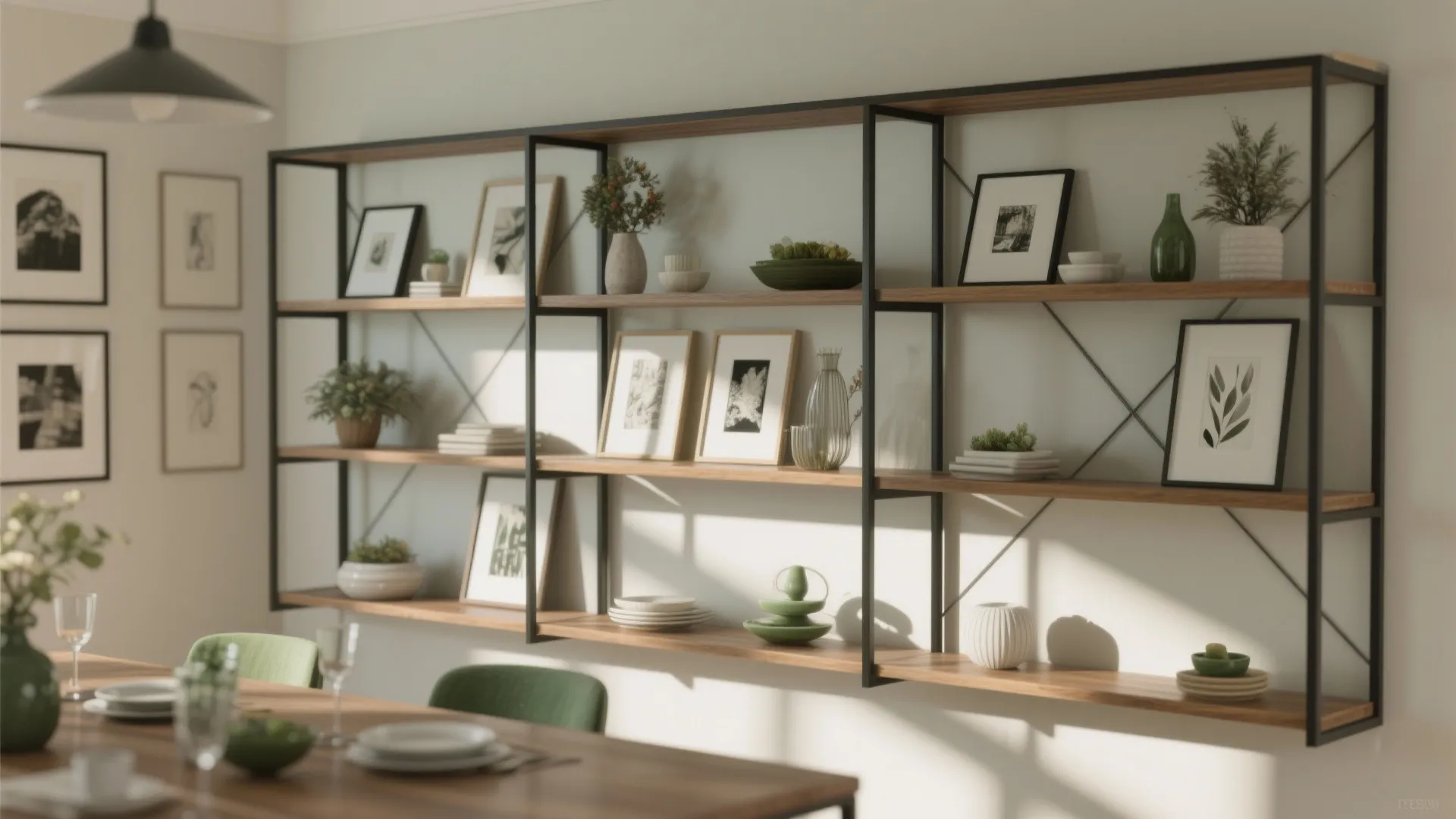3. Open framed shelves that double as a gallery