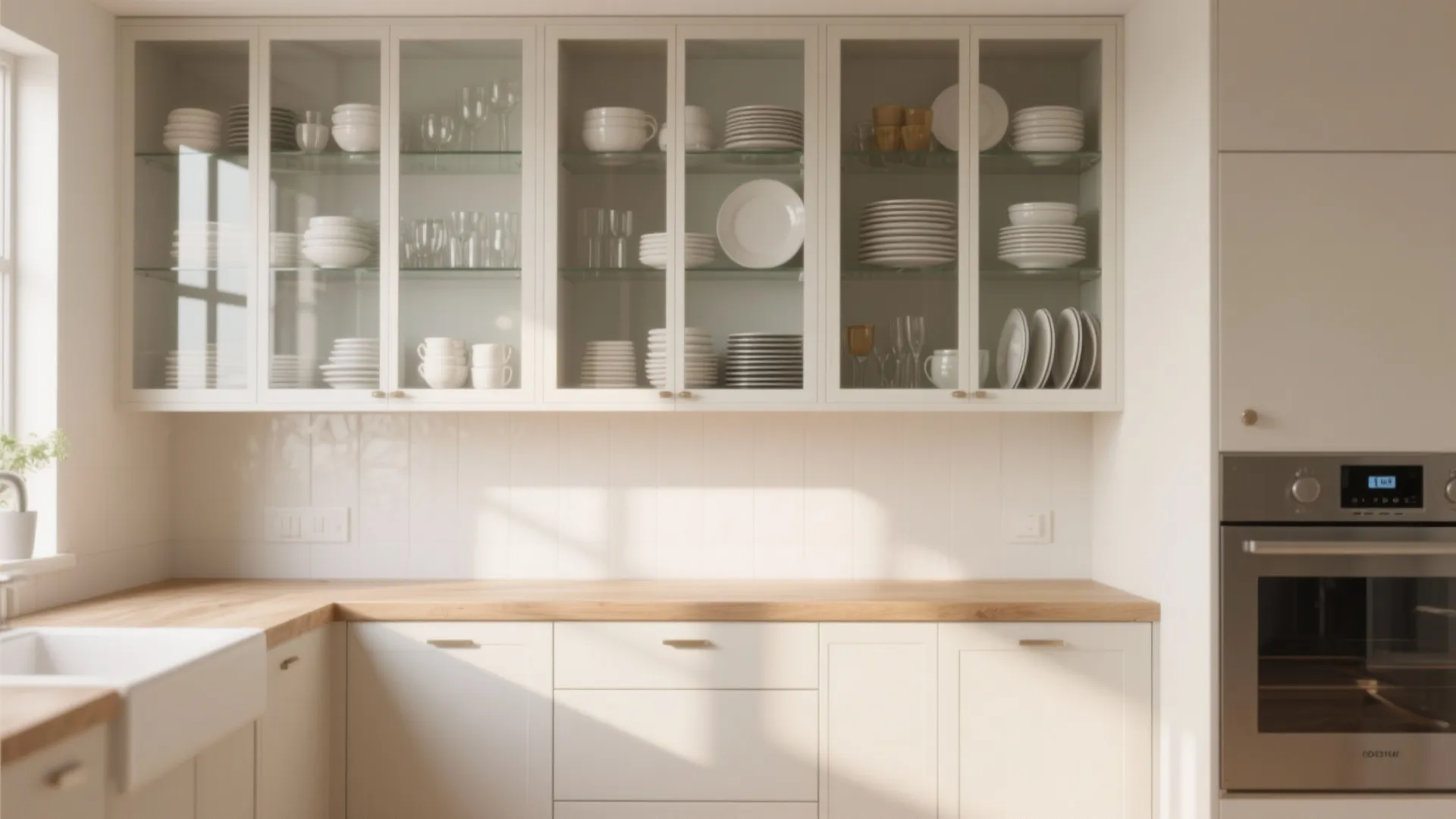 2. Open Upper Cabinets with Glass Doors