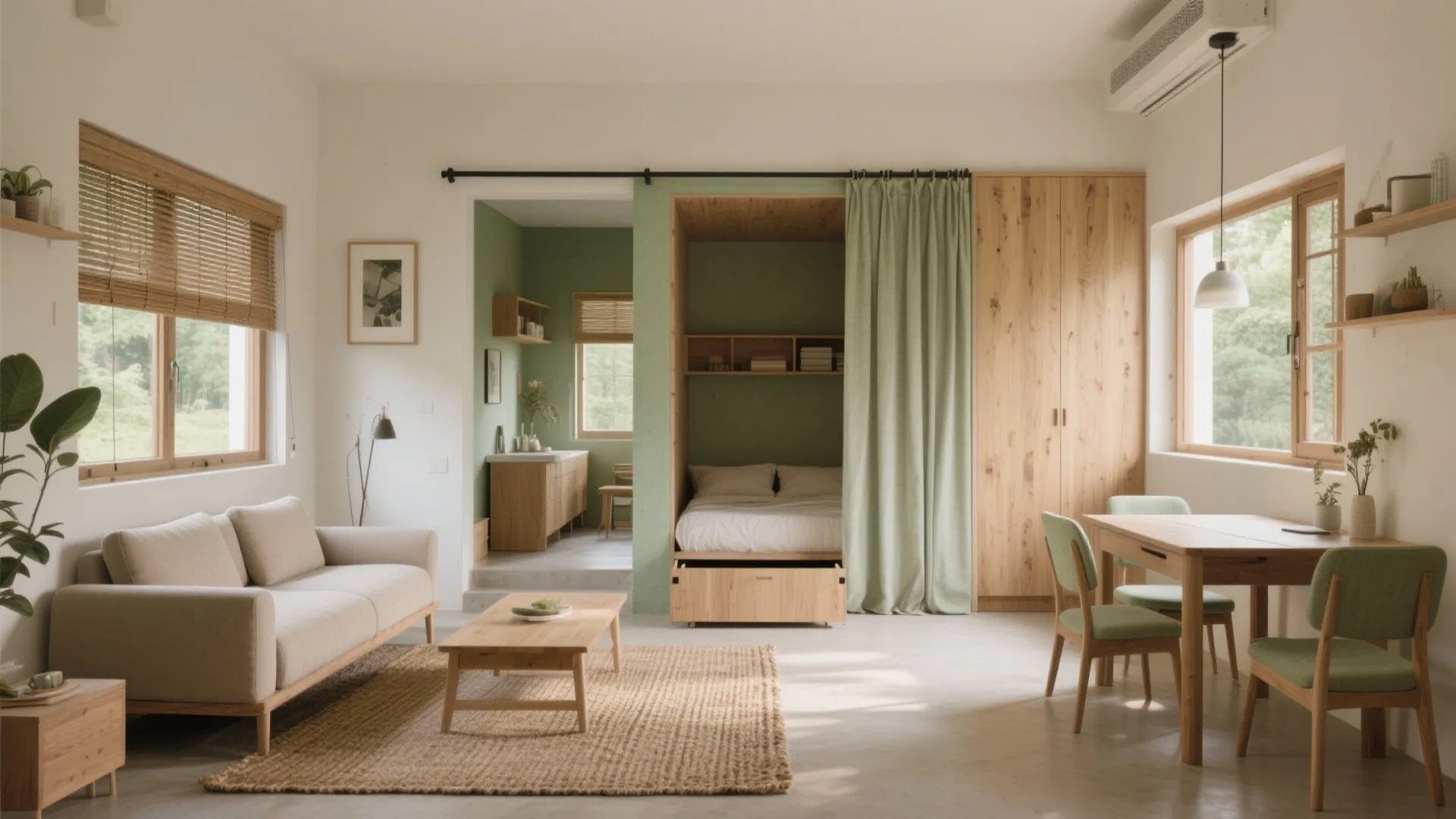 Open-plan hall with convertible sleeping