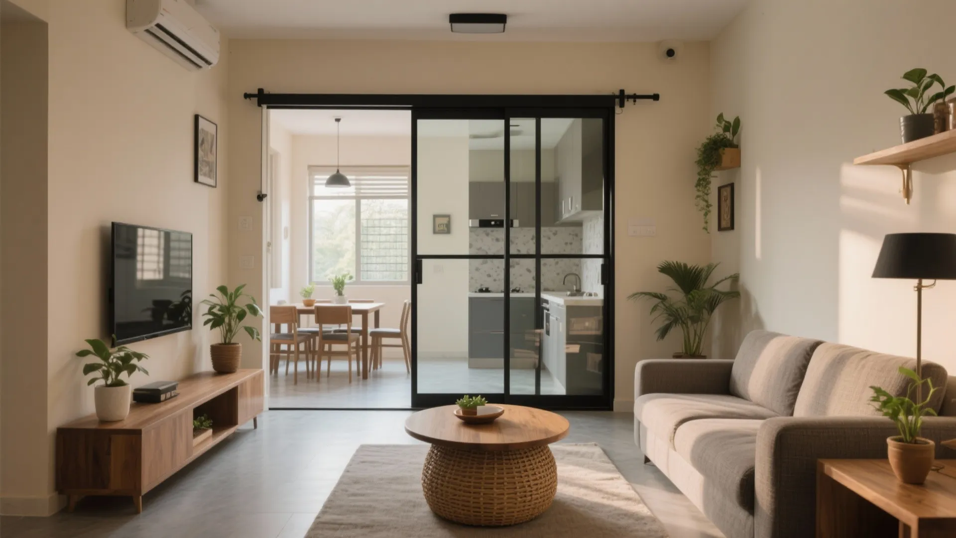 Open-Plan Hall with Sliding Glass Partition