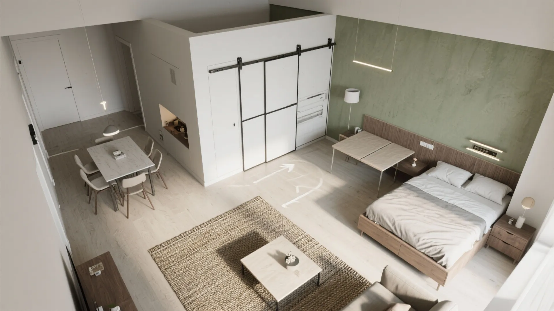 Open-plan hall with convertible sleeping