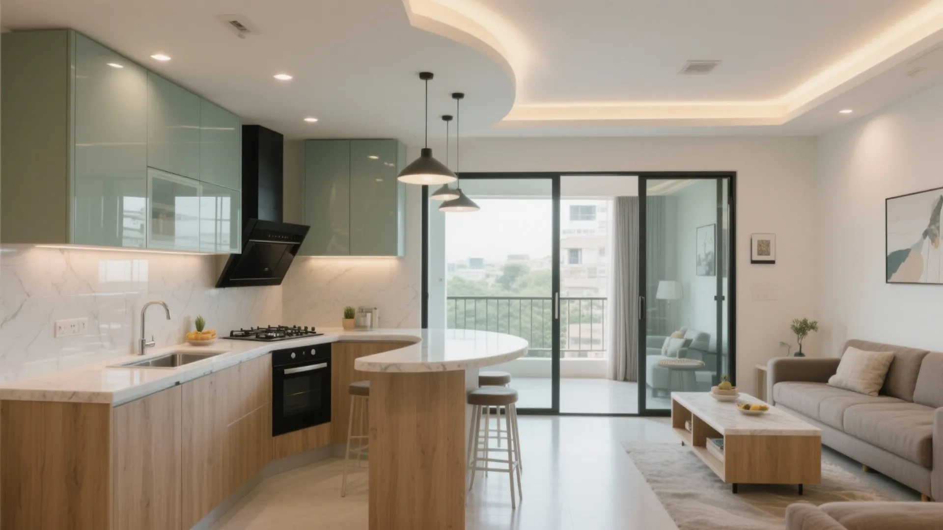 Open-plan living with a zone-able kitchen