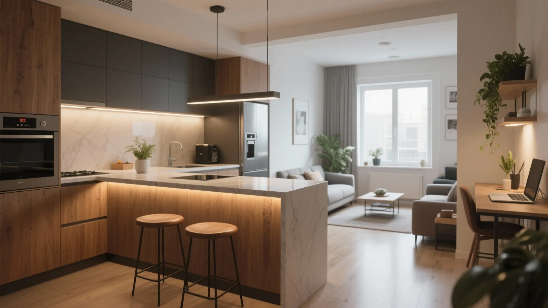 3. Open kitchen with a clever bar