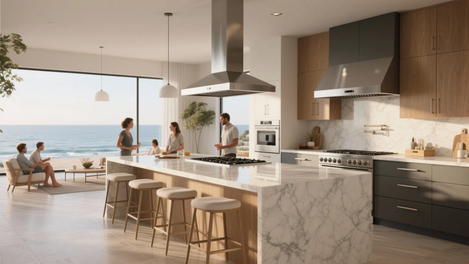 4. Open-plan kitchen with coastal materials