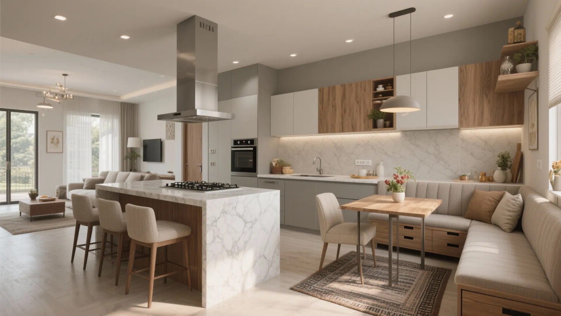 1) Open Kitchen + Multi-Use Dining Nook