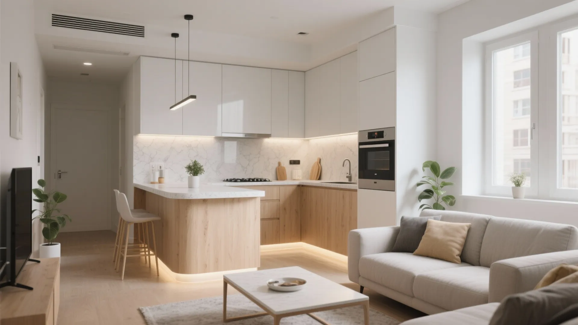 Open-plan living with a defined kitchen edge