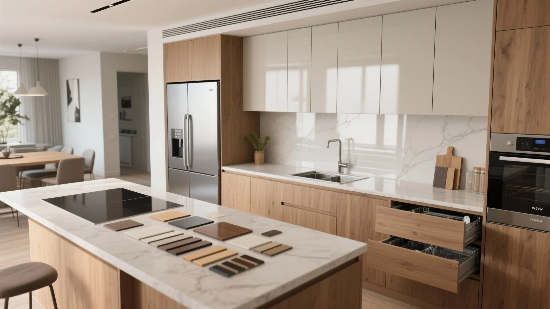 3. Create an open-plan kitchen with hidden zones