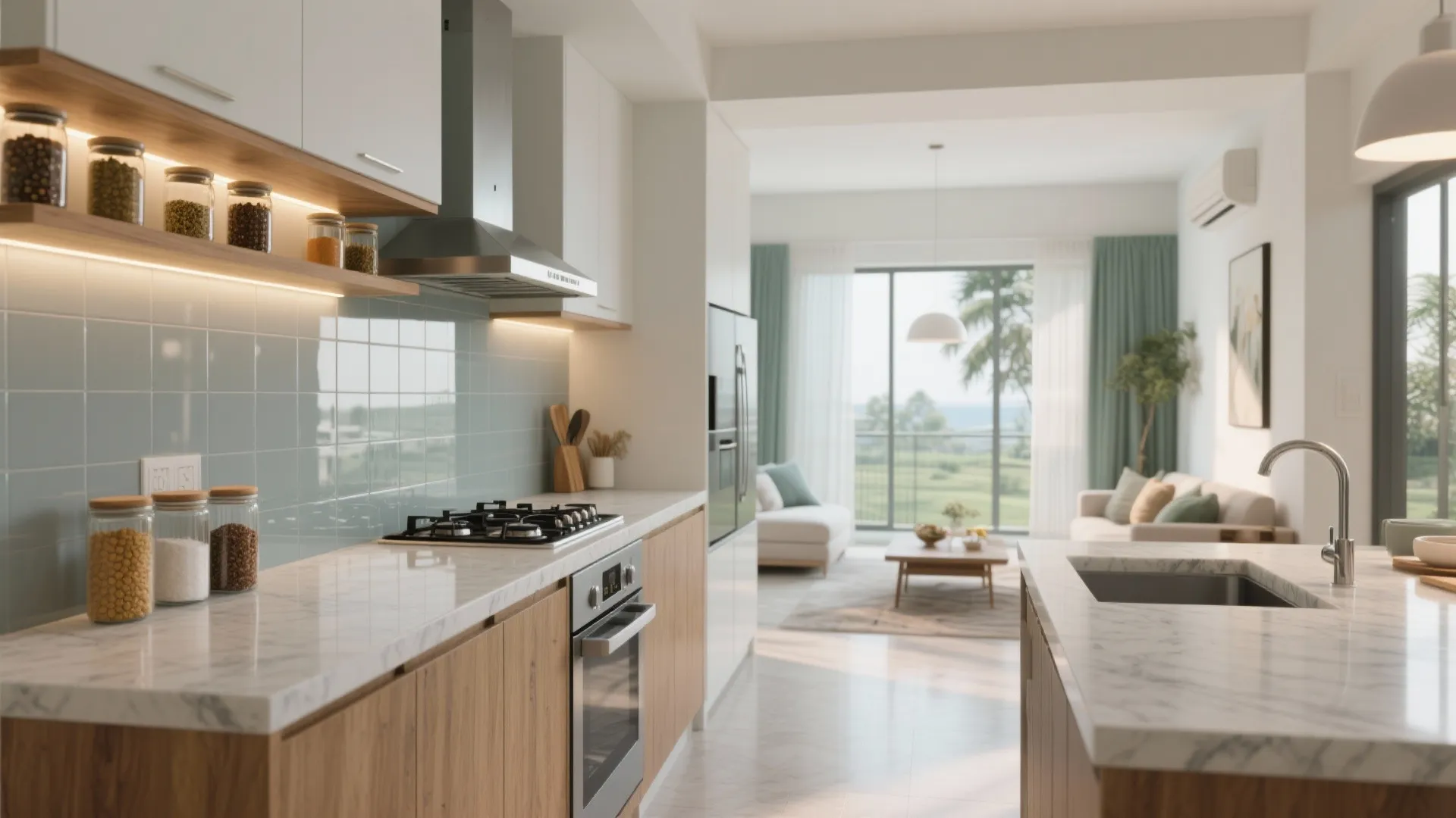 Open Kitchen Moves: Glass Backsplash, Open Shelves, and Venting